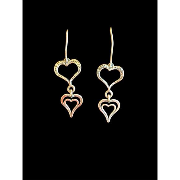 Silpada 925 Sterling Silver Spread Love Double Heart Dangle Vtg Earrings W1765 - Picture 1 of 3